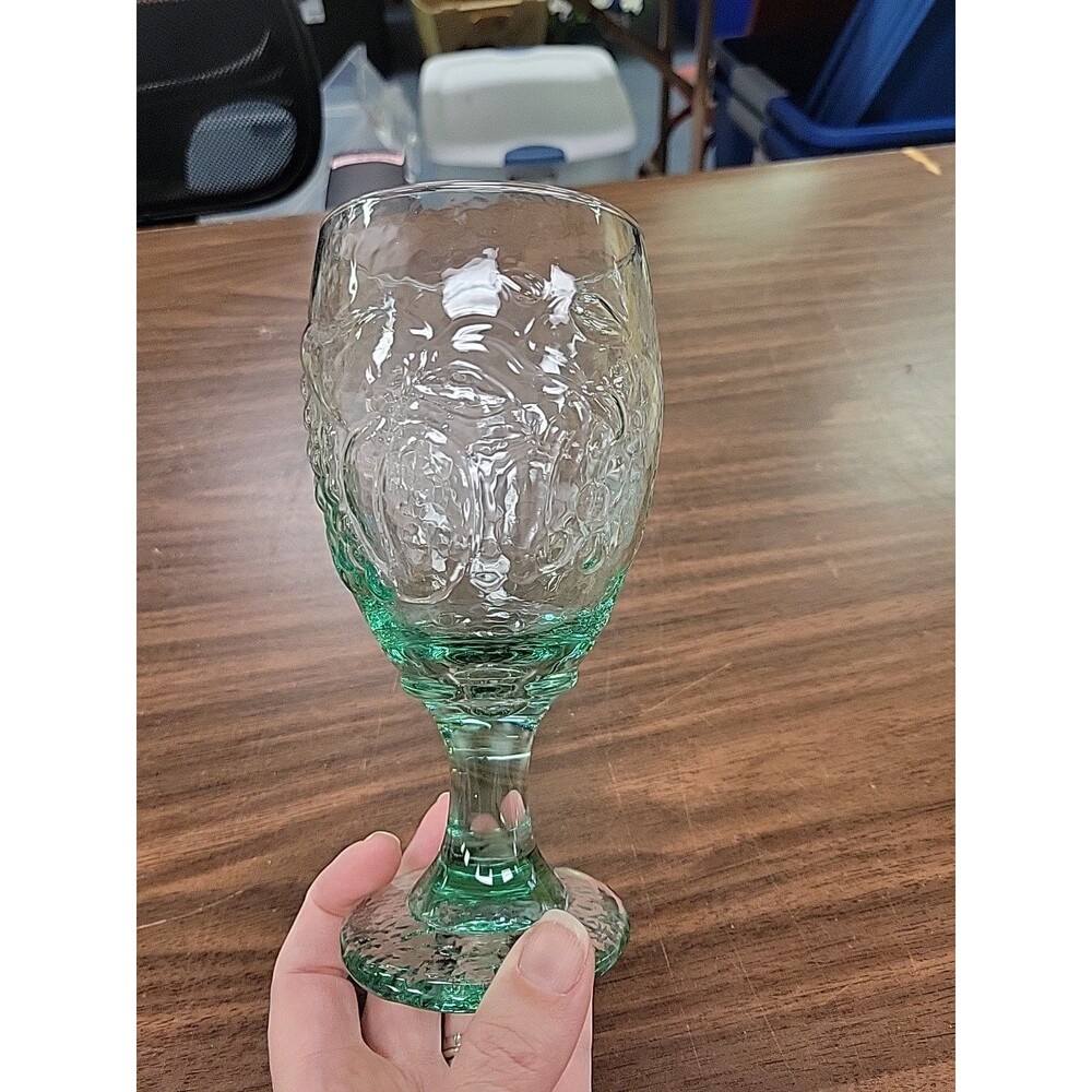 Vintage Libbey Orchard Fruit Green Glass Water Goblet Single Glass